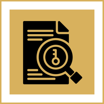 Document with magnifying glass and key icon.