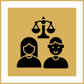 Justice scales above male and female icons