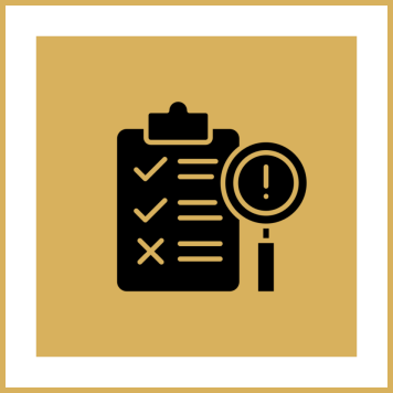 Checklist clipboard with magnifying glass warning