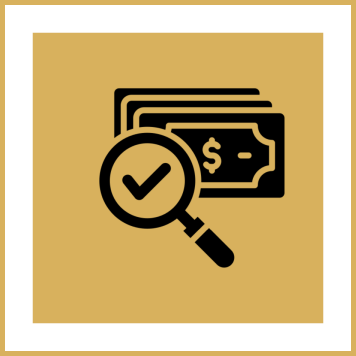 Money verification icon with magnifying glass